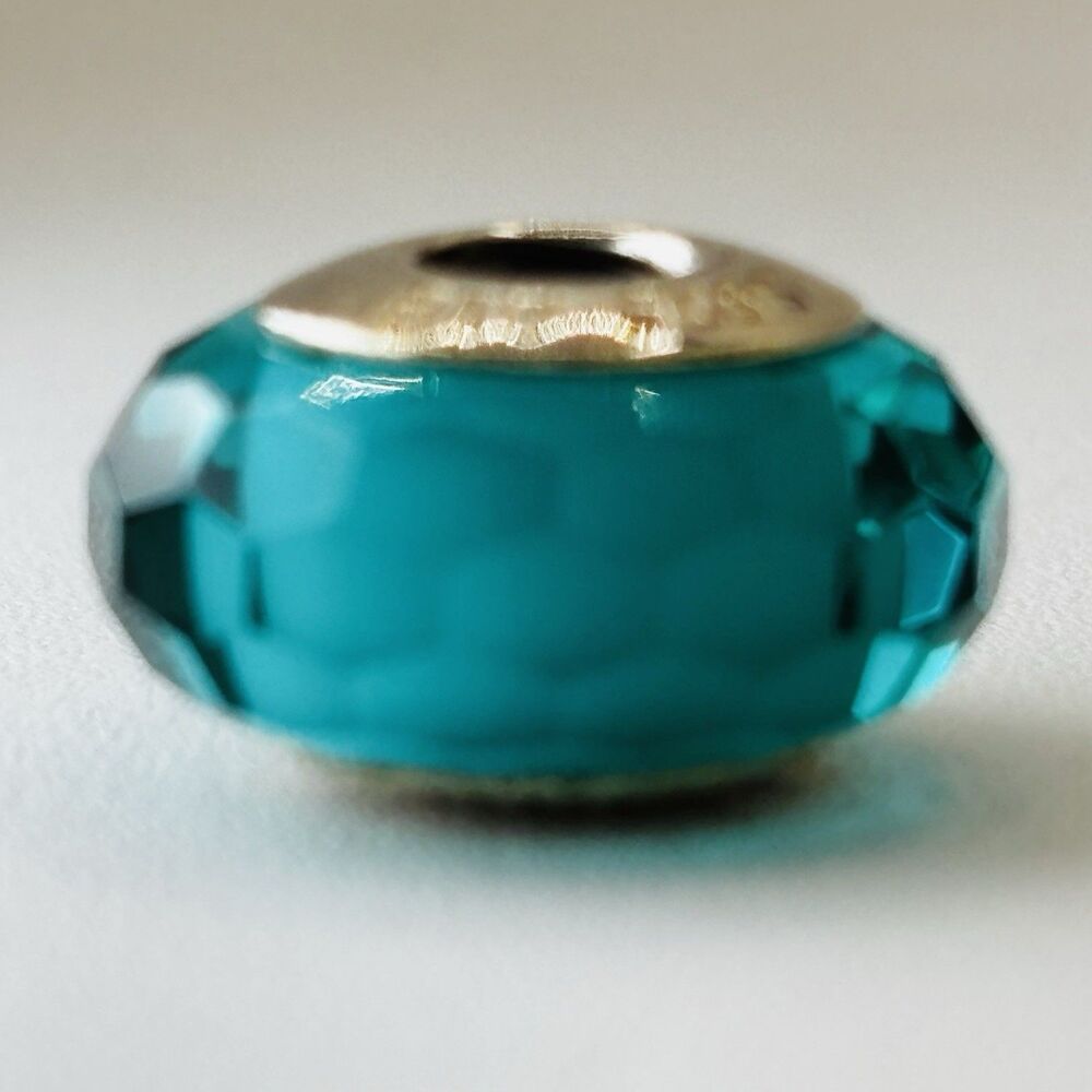 Pandora Retired Teal Faceted Murano Bead Charm Sterling Silver Authentic